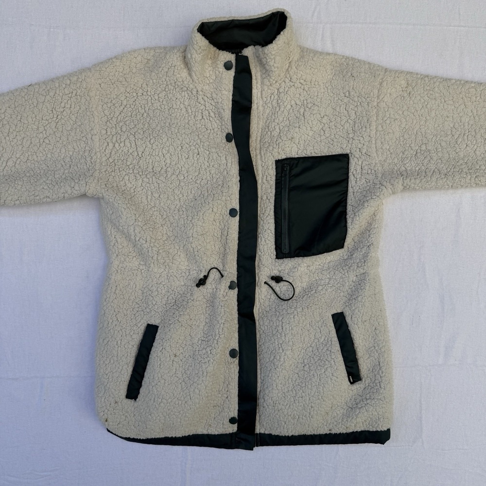 $299 Monrow Women's Ivory/Green‎ Reversible Sherpa Lined Jacket Coat Size Large?